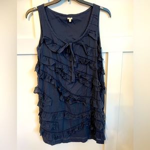 Navy knee-length J Crew dress with ruffles and bow. Size S